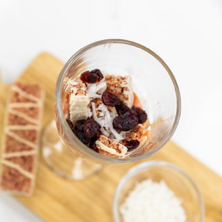 Yoghurt parfait with Essential Multi 3 in 1 and protein bar – bariatric recipe by Celebrate Vitamins