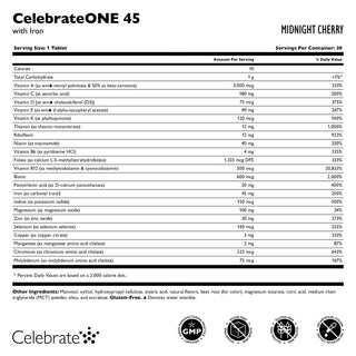 CelebrateONE 45 Raz dziennie multiwitamina bariatryczna z Żelazo, Do żucia
